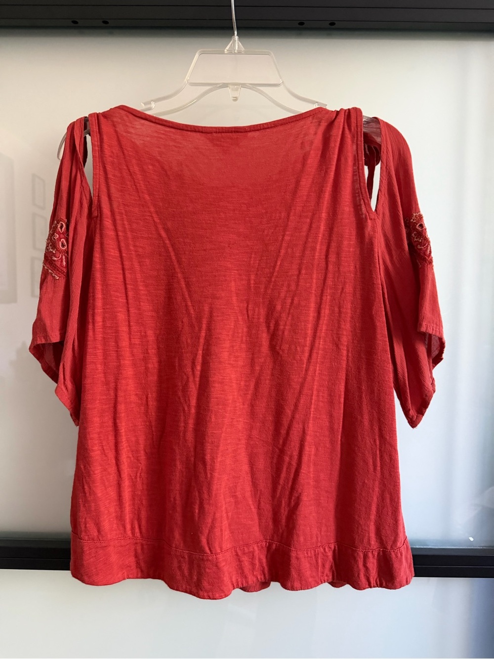 Lucky Brand L Coral Embroidered Tie-Shoulder Boho Peasant Blouse - Picture 6 of 7